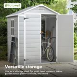 Patiowell 6x4 FT Plastic Outdoor Storage Shed-Perfect to Store Patio Furniture, GardenTools Bike Accessories, Beach Chairs and Lawn Mower, White & Grey Patiowell