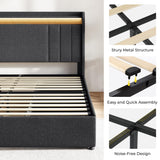 koorlian Queen Size Upholstered Bed Frame with 4 Storage Drawers and 51'' Tall Headboard Wingback Platform Bed Frames with RGB LED & USB Charging, 3 Adjustable Height, Noise-Free/Metal Support, Grey koorlian