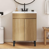 YITAHOME 24 Inch Bathroom Vanity with Sink, Bathroom Cabinet Vanity for Small Space, Freestanding Storage Bathroom Vanity with 2 Soft Closing Cabinets, Natural Brown YITAHOME