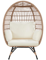 Yaheetech Egg Rattan Chair, Indoor/Outdoor PE Rattan Egg Basket Lounge Chair w/ 4 Cushions, Oversized Egg-Shaped Chair w/Metal Frame Stand for Patio, Backyard, Living Room - Light Brown/Ivory Yaheetech