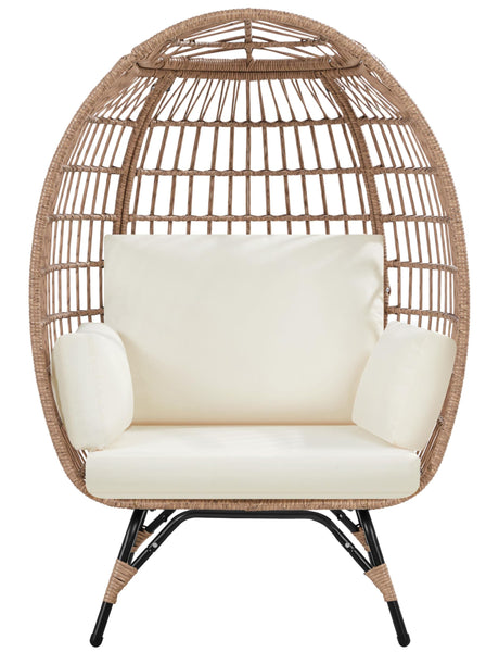 Yaheetech Egg Rattan Chair, Indoor/Outdoor PE Rattan Egg Basket Lounge Chair w/ 4 Cushions, Oversized Egg-Shaped Chair w/Metal Frame Stand for Patio, Backyard, Living Room - Light Brown/Ivory Yaheetech