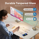 DEVAISE Standing Desk with Drawers, Whole-Piece Glass Adjustable Height Desk, 48 Inch Electric Stand Up Desk, Quick Install, White DEVAISE