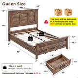 ACCOHOHO Farmhouse Queen Size Bed Frame with 52" Tall Full-Panel Headboard, Wood Platform Bedframe with Footboard and Storage Drawers, No Squeak, No Box Spring Needed, Light Brown ACCOHOHO