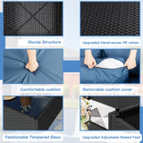 Shintenchi 5 Pieces Outdoor Patio Sectional Sofa Couch, Black PE Wicker Furniture Sets, Patio Conversation Sets with Washable Cushions Glass Coffee Table for Garden, Poolside, Backyard, Aegean Blue Shintenchi