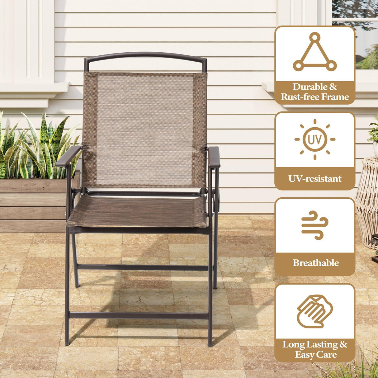 Crestlive Products Patio Folding Chairs Set of 8, Outdoor Folding Chairs with Durable Rust-Resistant Frame and Breathable Textilene Material for Outside, Brown Crestlive Products