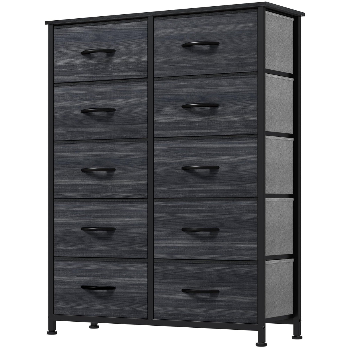 DWVO 10 Drawer Dresser - Fabric Storage Tower, Organizer Unit for Living Room, Hallway, Closets - Sturdy Steel Frame, Wooden Top & Easy Pull Fabric Bins DWVO