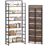 4NM No-Assembly 6 Tiers Folding Bookshelf Storage Shelves Vintage Bookcase Standing Racks Study Organizer Home Office (Rustic Brown and Black) 4NM