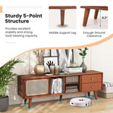 Giantex Bamboo TV Stand for TVs up to 65”, PE Rattan Media Console with Sliding Doors, Drawers & Open Shelves, 5 Solid Wood Legs, 2 Cable Holes, Entertainment Center for Living Room, Bedroom, Walnut Giantex