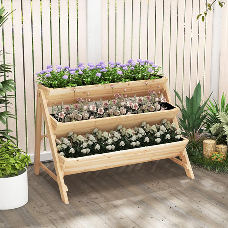 Toolsempire 3 Tiers Raised Garden Bed, Wooden Garden Bed Elevated Garden Planter with Storage Shelf, Bed Liner & 2 Hanging Hooks, Fir Wood Vertical Garden Bed for Patio, Yard, Balcony & Deck Toolsempire
