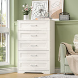 Welfuturer White 5 Drawer Wood Dresser for Bedroom Modern Wooden Chest of Drawers Storage Cabinet and Organizer Drawers for Closet, Nursery, Entryway, Girls Room, Kids Room, Hallway, Living Room Welfuturer
