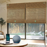 Yoolax Motorized Bamboo Roman Blinds with Remote, Roman Shades for Indoor Windows, Smart Blinds with Voice Control, Compatible with Alexa Google Home, APP Control, Custom Size, Bamboo Brown Yoolax