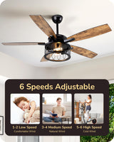 EDISHINE 52 Inch Farmhouse Ceiling Fans with Lights, Rustic Ceiling Fan with Light and Remote, 5 Wooden Blades Lighting & Ceiling Fans with Timer, 6 Speeds Reversible DC Motor for Bedroom Patio Porch EDISHINE