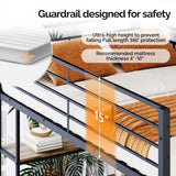 VINGLI Twin Metal Loft Bed Frame with 15 Inches Safety Guardrail, Non-Slip Ladder, 2 Charging Stations, L-Shaped Desk, Storage Shelve, 4 Drawers, LED Lights, for Kids, No Box Spring Needed, Black VINGLI