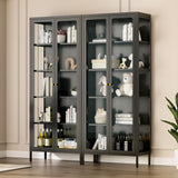 Desirable Life 5 Tier Glass Display Cabinet with 12 Color LED Lights, 67" Lighted Curio Cabinet with Glass Doors & Adjustable Shelves, Tall Metal Glass Display Case for Collectibles - Black Desirable Life