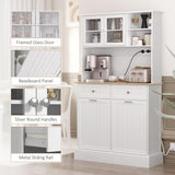 HOMCOM 68" Kitchen Pantry Storage Cabinet with Charging Station, 2 Tilt Out 10 Gallon Trash Can Cabinets and Drawers, Freestanding Kitchen Hutch with Glass Doors and Adjustable Shelf, White HOMCOM