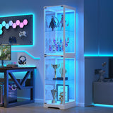 Glass Display Cabinet with Doors, 65" Tall 4-Tier Curio Display Case with 3 Color Lights and Human Body Sensor, Bookcase for Collectibles, White TAGELIER