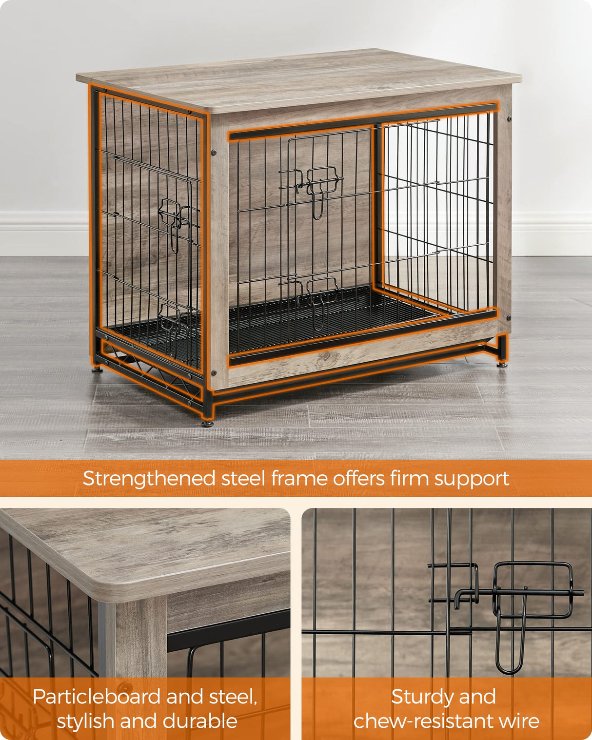 Feandrea Dog Crate Furniture, 32.5" Side End Table, Modern Kennel for Dogs Indoor up to 45 lb, Heavy-Duty Dog Cage with Multi-Purpose Removable Tray, Double-Door Dog House, Greige UPFC002G01 Feandrea