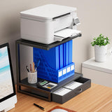 YAOHUOO 2-Tier Desktop Printer Stand with Fabric Drawer, Prtiner Table with Storage Shelf, Desk Organizer for Home Office,3D Printer,Fax Machine,Scanner, 17.3"x11.8" Black YAOHUOO