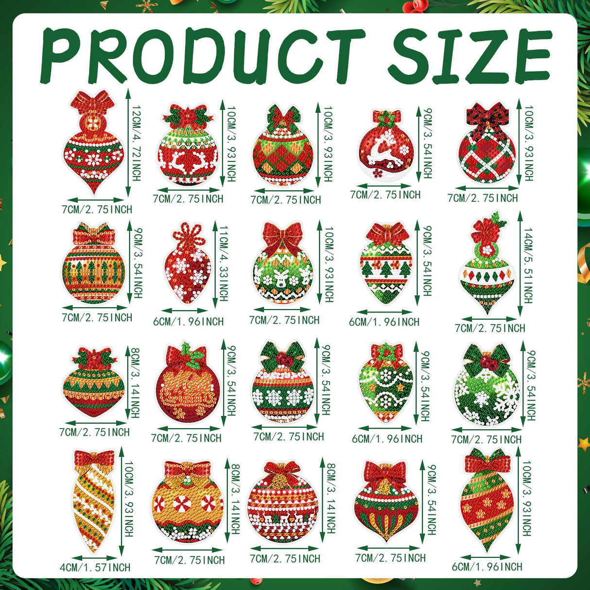 Tondiamo 20 Pcs Christmas Diamond Painting Keychain Kits 5D DIY Diamond Art Pendants Double Sided Hanging Key Chains for Christmas Party Decoration DIY(Balls Style) Tondiamo