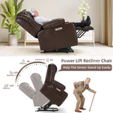 Outspurge Power Lift Recliner Leather Chair Sofa with Massage & Heat, Lazy Boy Chair with Cup Holders, USB & Type-C Ports, Remote Control (Brown) Outspurge