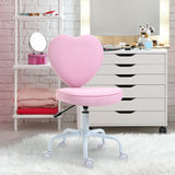 HOMCOM Armless Home Office Desk Chair, Modern Fabric Makeup Vanity Chair with Heart Shape, Swivel Wheels, Height Adjustable, Pink HOMCOM