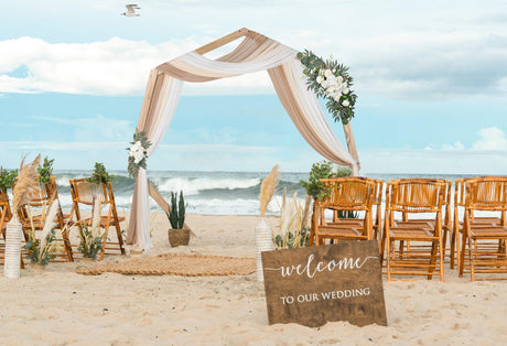 Lvydec 3 Panels Wedding Arch Draping Fabric, 30" x 20ft Mixed Color Chiffon Fabric Drapery Sheer Backdrop Curtain for Wedding Ceremony Party Decoration (Elegant Neutral) Lvydec