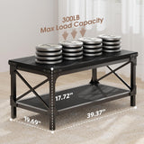 Rectangle Coffee Tables for Living Room, Wood Rectangular Coffee Table, 2 Tier Industrial Modern Center Table with Thickened Tabletop and Metal Frame, 40 inch Long (Black) AntsandAnts
