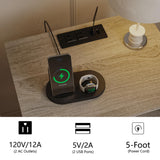 JOONEE Rattan Nightstand with Charging Station,Farmhouse Bedside Table with 2 Storage Drawer and Open Wood Shelf, for Bedroom and Small Spaces,Night Stand with Solid Wood Legs (Grey Oak-Outlet) JOONEE