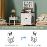 PakaLife Cat Litter Box Enclosure Furniture for Self-Cleaning Cat Litter Box, Wood Cat Washroom Furniture with Cabinet, Litter Box Furniture with Shelves and Doors for Large Smart Litter Box PakaLife