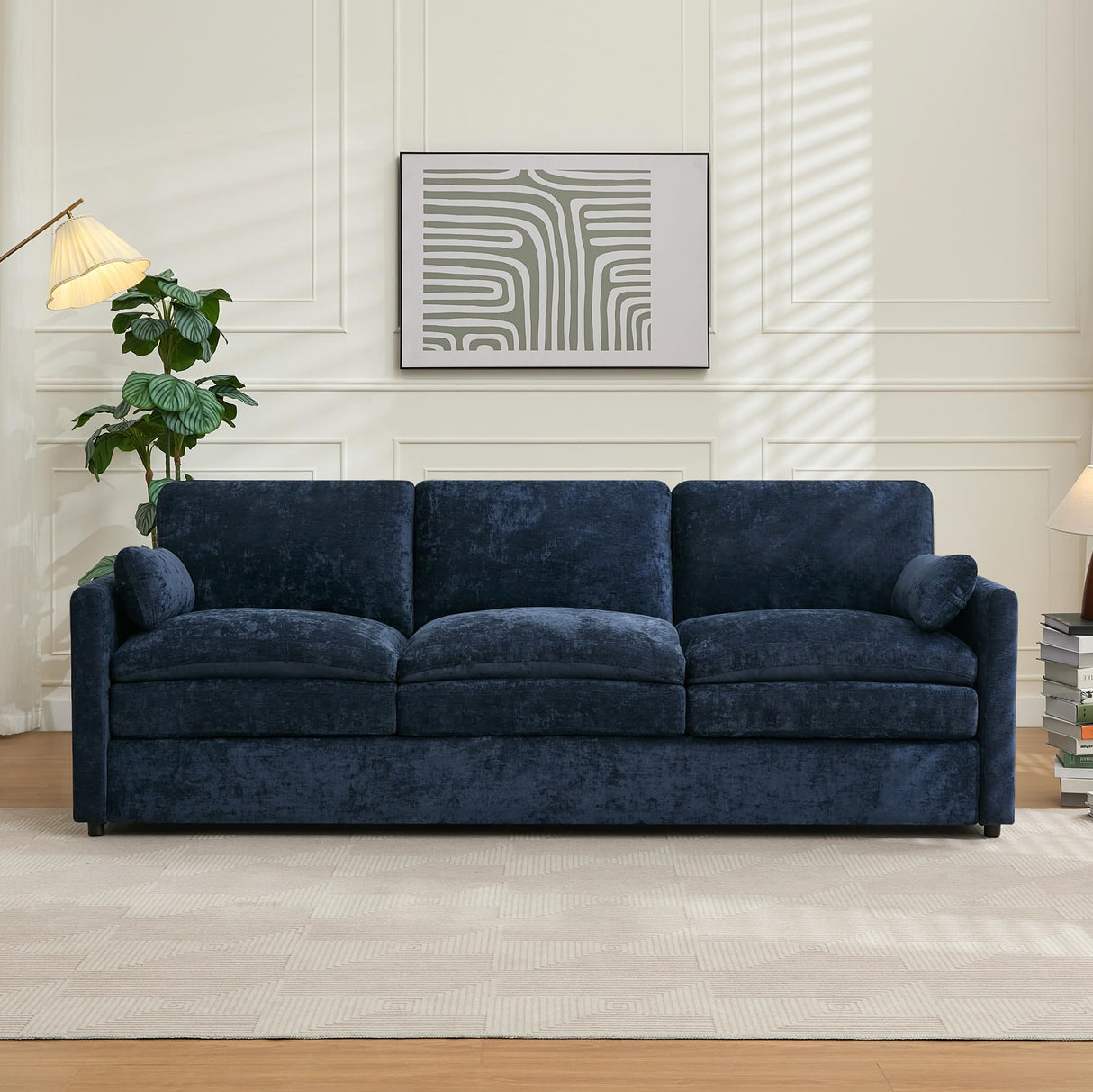 Tbfit 89" Cloud Modern Sofa, Comfy 3-Seater Couch w/Pillows, Pocketed Spring Seats, Plush Foam Cushions, Chenille Fabric Removable Cover, Soft Upholstered Living Room Furniture Home Apartment, Blue Tbfit