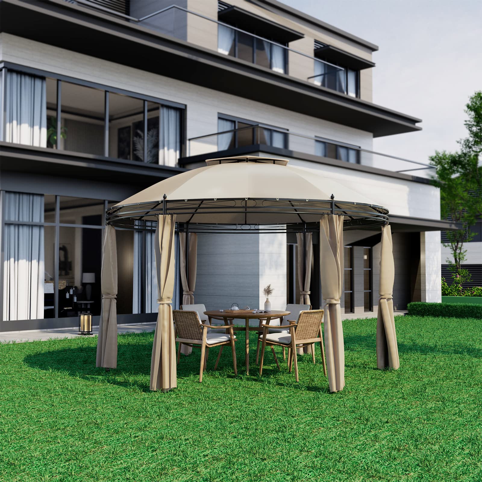 Tangkula 11.5x11.5 ft Round Patio Gazebo - Thumbnail 4