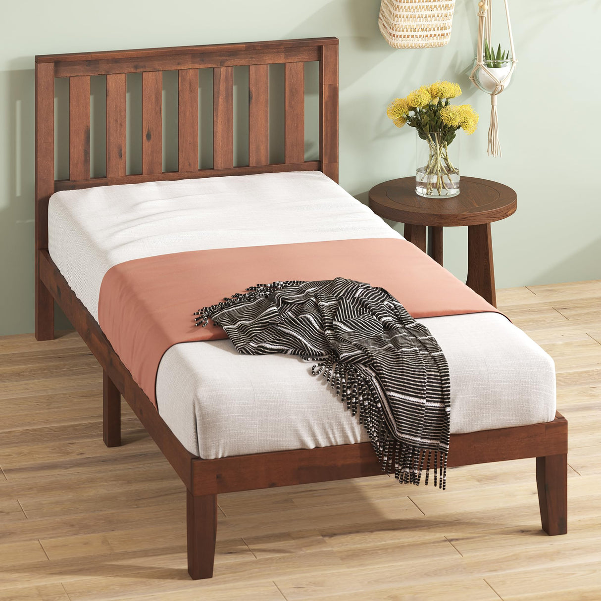 ZINUS Vivek Wood Platform Bed Frame with Headboard, Solid Wood Foundation with Wood Slat Support, No Box Spring Needed, Easy Assembly, Twin Zinus