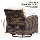 MEISSALIVVE 6 Pieces Outdoor Patio Furniture Set, Wicker Patio Conversation Set, Patio Sectional Furniture Set with 2 Swivel Rocker Patio Chair and Sofa, 2 Ottomans and Coffee Table (Brown) MEISSALIVVE