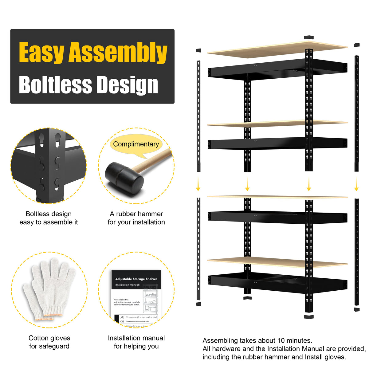 PrimeZone 4 Tier 36" W x 16" D x 55" H Storage Shelves - 3 Pack Adjustable Garage Storage Shelving, Heavy Duty Metal Storage Utility Rack Shelf Unit for Warehouse Pantry Closet Kitchen, Black PrimeZone