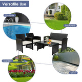 COSTWAY 4 Piece Patio Furniture Set, Outdoor PE Rattan Wicker Sectional Sofa with Cushion and Coffee Table, Patio Conversation Sets for Balcony Lawn Porch Patio Backyard Garden Poolside, White COSTWAY