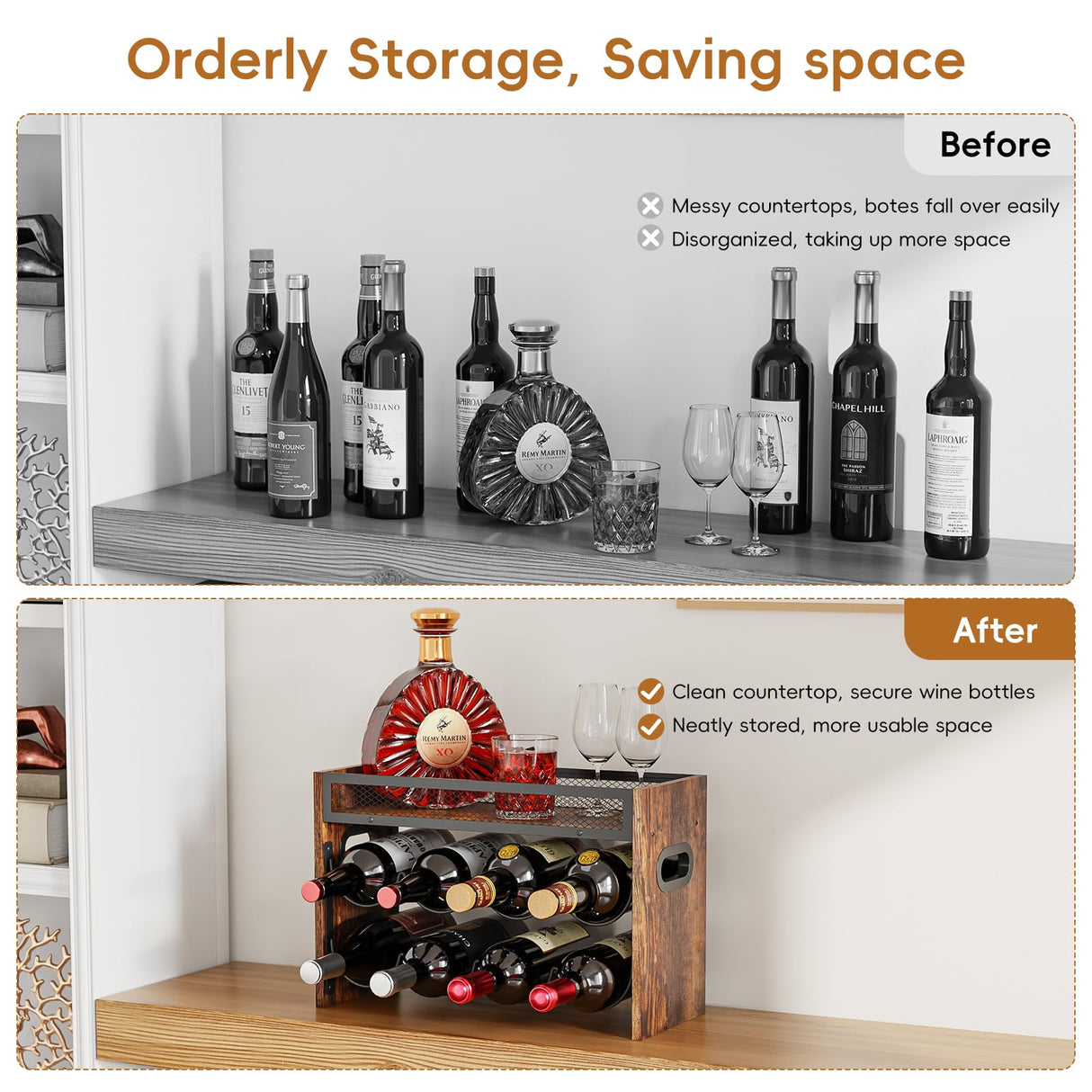 KLM 2-Tier Wine Rack, can Hold 8 Bottles.Suitable for Home Kitchens, Restaurants, Food Pantries, cabinets, and Bars. KLM