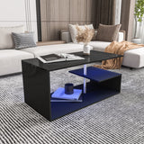 HOMMPA LED Coffee Tables for Living Room Modern Black Coffee Table with S-Shaped 3 Tiers Open Storage Shelf High Gloss Center Sofa Tea Table with LED Lights for Home Office Furniture Black 18" Tall HOMMPA