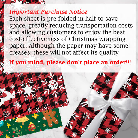 OHOME Christmas Wrapping Paper - Jumbo Sheets 29" x 42" | Gift Bags | Red, Green and White Tissue Paper - Xmas Decorations, Gifts for Kids Men Women | Party Favors OHOME