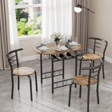 JUMMICO 3-Piece Wooden Round Table & Chair Set, Space Saving Kitchen Breakfast Nook Wood Grain Tabletop with Metal Frame and Built-in Wine Rack for Kitchen, Dining Room (Walnut/Black) JUMMICO