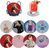 8 PCS Singer Diamond Art Coasters Kits, Pop Star Diamond Painting Coasters with Holder Set of 8, DIY Drink Coasters Art Crafts Supplies for Adults Cup Mat for Home Decor House Warming Gifts Non-Slip YSUNETER