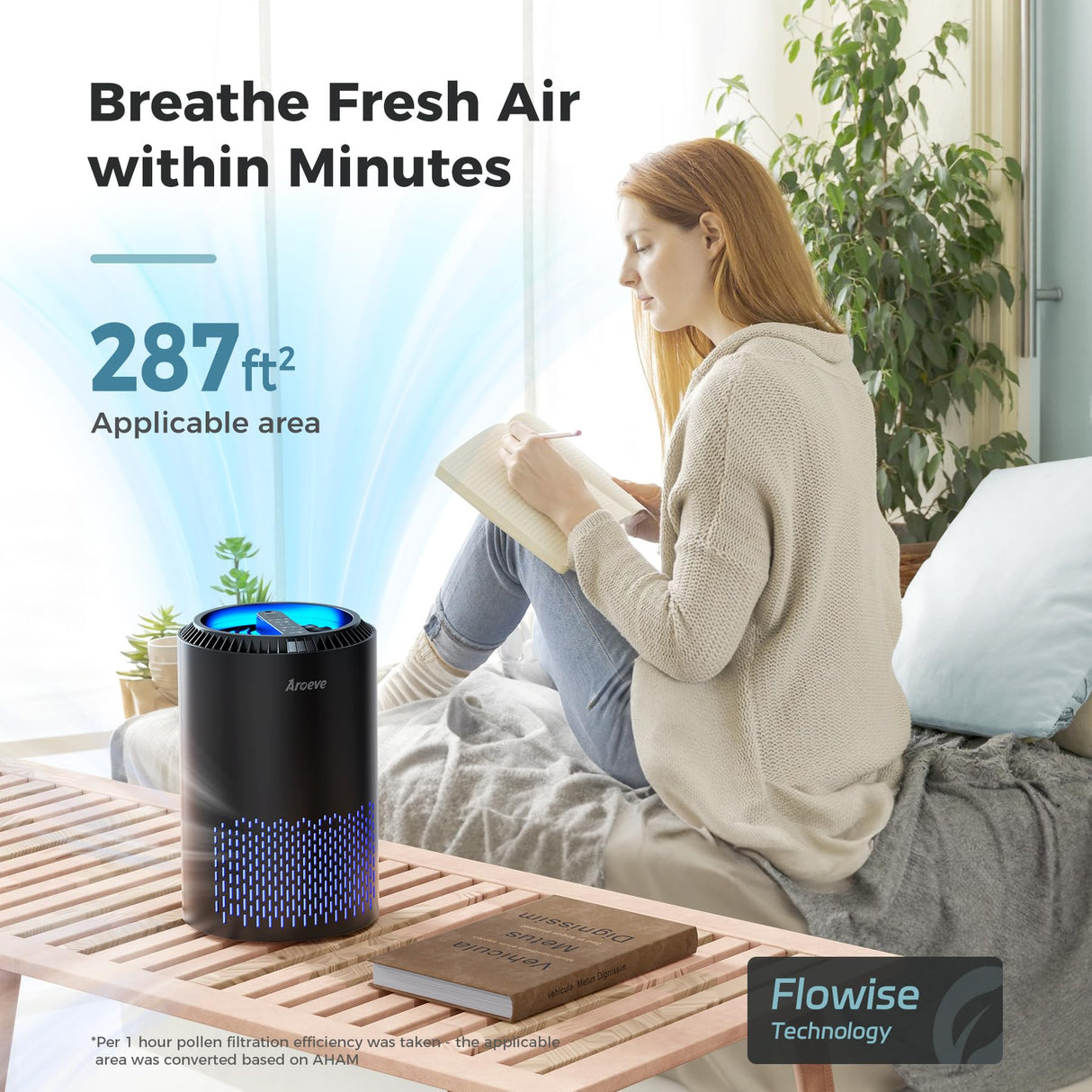 AROEVE Air Purifiers for Bedroom Home, Air Purifier For Smoke Pollen Dander Hair Smell Air Cleaner with Sleep Mode Speed Control For Bedroom Office, MK01- Black(Available for California) AROEVE