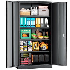 Superday Metal Garage Storage Cabinet with Lock, 72"×36"×18" Metal Storage Cabinets with 2 Doors and 4 Shelves, Black Locking Tool Cabinets for Home Office, Garage, File, Gym, School Superday