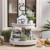 Houmury Set of 8 Farmhouse Tiered Tray Decor with 1 Artificial Succulent Plant & 1 Artificial Plant for Rustic Home Sweet Home Kitchen Decor Tier Tray Decor Set Houmury
