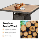 FansaFurn 5 Piece Patio Wicker Dining Sets for 4, Water-Resistant Rattan Outdoor Dining Table and 4 Chairs with Wood Table Top, Conversation Set Removable Cushions for Deck, Garden, Backyard, Gray FansaFurn