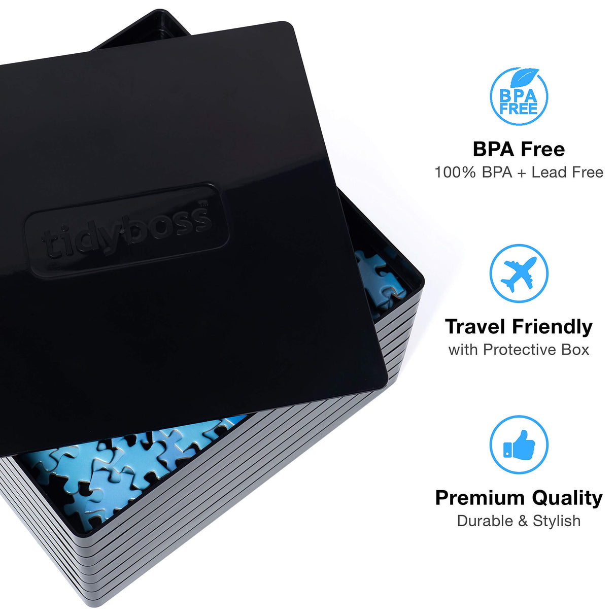 8 Black Puzzle Sorting Trays with Lid 10" x 10" | Puzzle Organizers and Storage | Jigsaw Puzzle Storage Board | for Puzzles Up to 1500-2500 Pieces TIDYBOSS