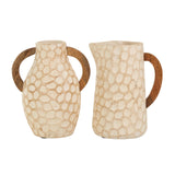 Deco 79 Paper Mache Decorative Vase Honeycomb Inspired Jug Centerpiece Vases with Brown Wooden Handles, Set of 2 Flower Vases for Home Decoration 6" W,9" H, Beige Deco 79