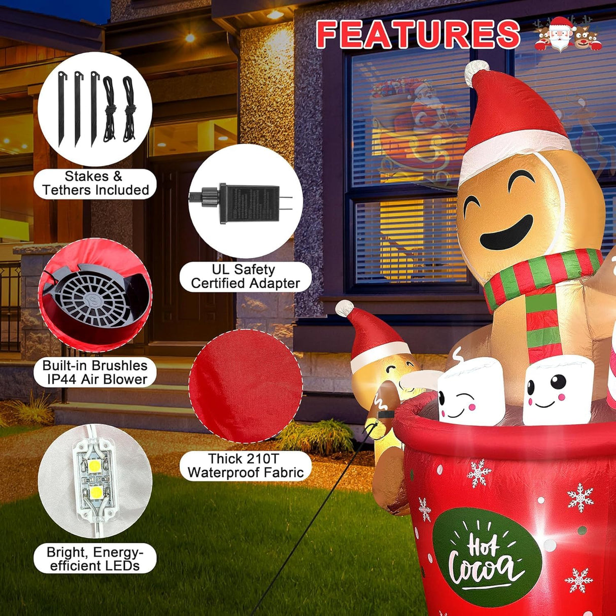 6 FT Christmas Inflatables Outdoor Decorations, Cute Gingerbread Man Christmas Inflatable, Inflatable Christmas Yard Decorations with Built-in LED Lights Annzoe