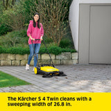 Kärcher - S 4 Twin Walk-Behind Outdoor Hand Push Sweeper - 5.25 Gallon Capacity - 26.8" Sweeping Width - Sweeps up to 26,000 ft²/Hour,Yellow Kärcher