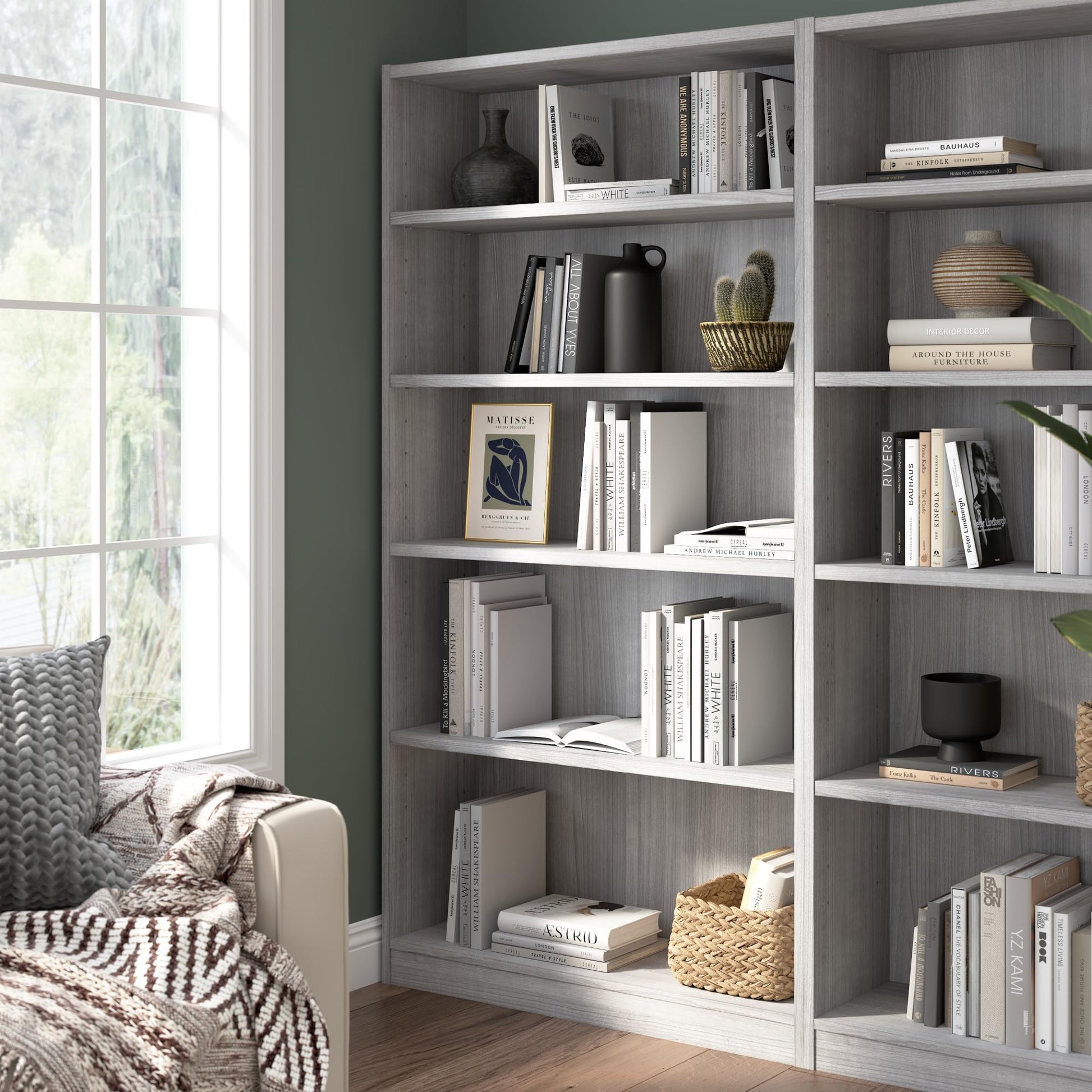 Bush Furniture Universal 5 Shelf Bookcase in Platinum Gray - Versatile Vertical Storage for Home Office or Living Room - WoodArtSupply