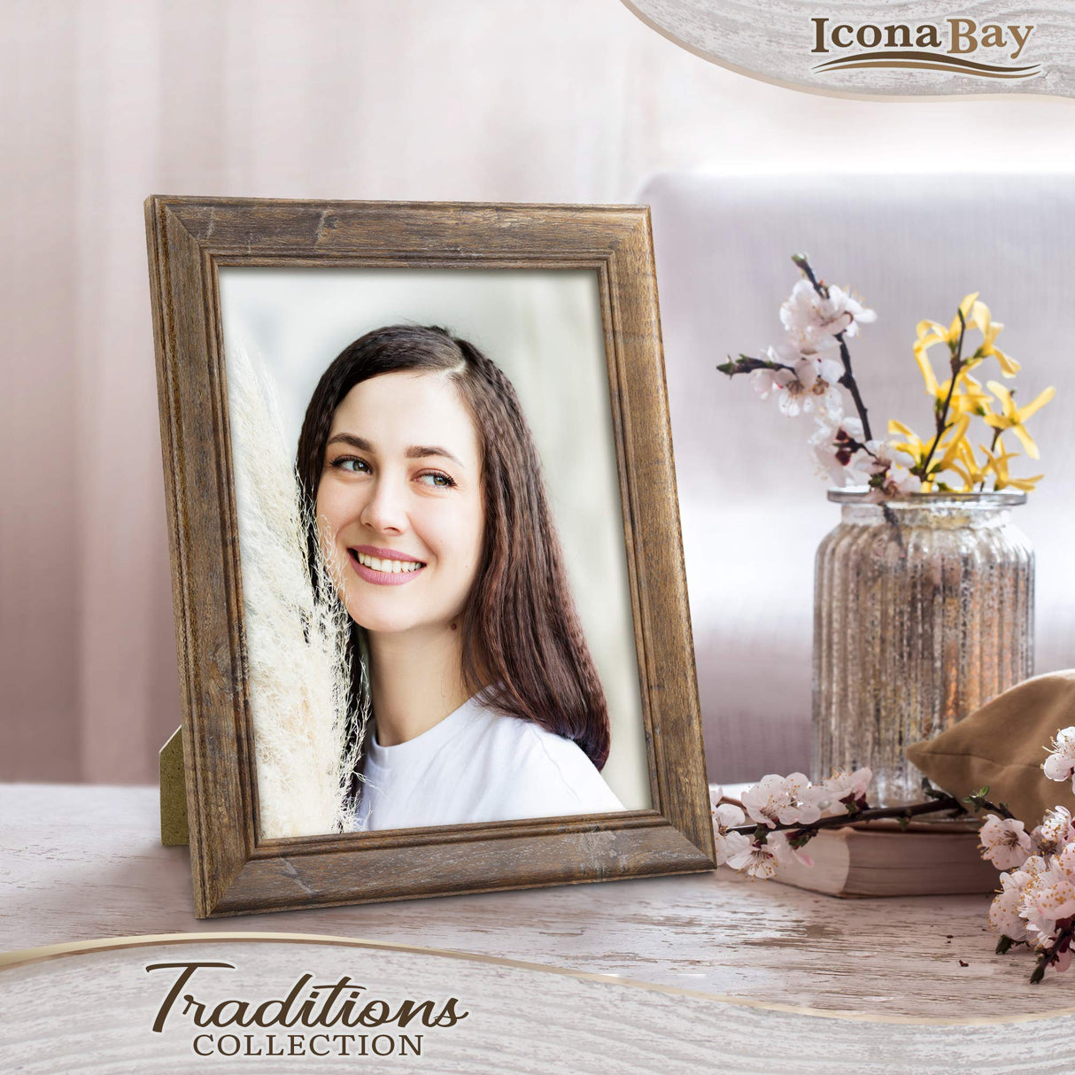 Icona Bay 8x10 Chestnut Brown Picture Frame, Rustic Wood Pattern, Lightly Distressed Frame for Table Top Display or Wall Mount, Traditions Collection Icona Bay